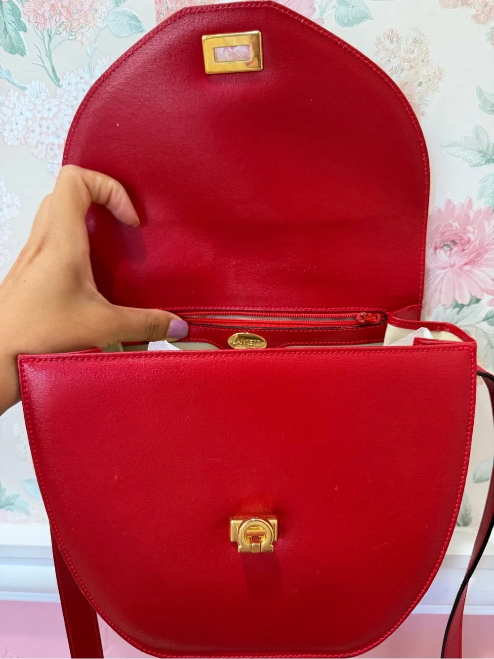 American Vintage Red Leather Crossbody with Gold Hardware